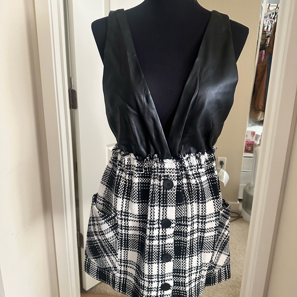 Black and White Plaid Women's Mini Dress